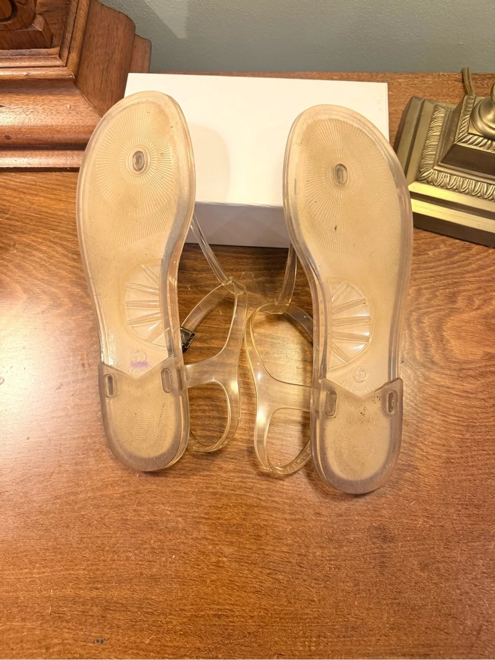 Burberry Transparent Nova Check Plaid Jelly T Strap Thong Flats Size 41 $298